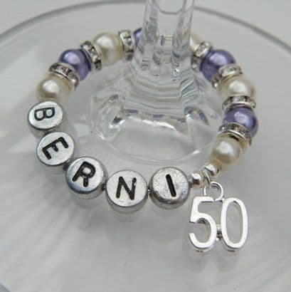 50th Birthday Personalised Wine Glass Charm - Full Sparkle Style