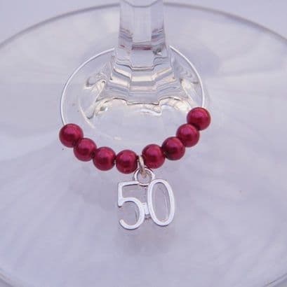 50th Birthday Wine Glass Charm - Beaded Style
