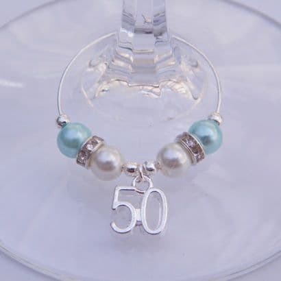 50th Birthday Wine Glass Charm - Elegance Style