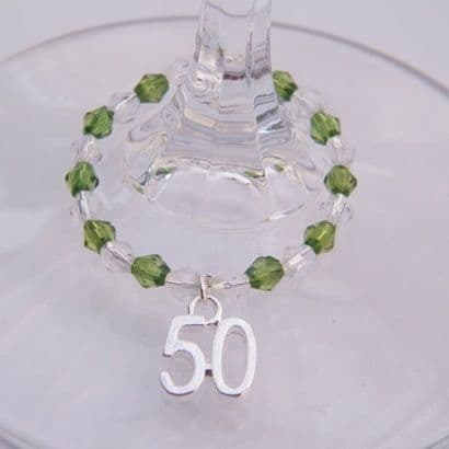 50th Birthday Wine Glass Charm - Full Bead Style