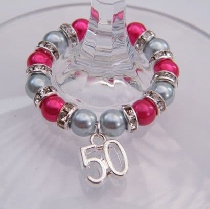 50th Birthday Wine Glass Charm - Full Sparkle Style