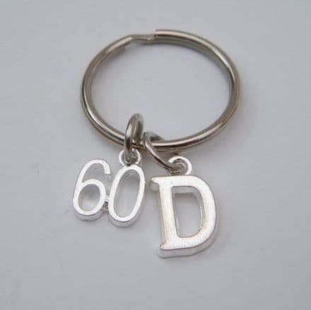60th Birthday Keyring - Initial Charm Style