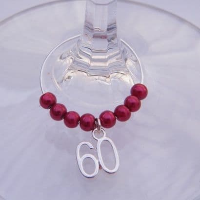 60th Birthday Wine Glass Charm - Beaded Style