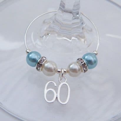 60th Birthday Wine Glass Charm - Elegance Style