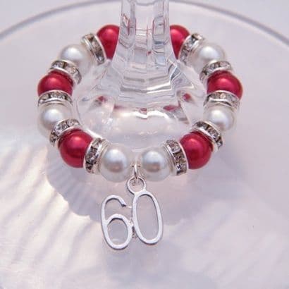 60th Birthday Wine Glass Charm - Full Sparkle Style