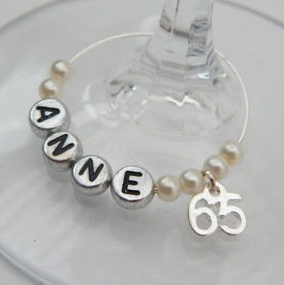 65th Birthday Personalised Wine Glass Charm