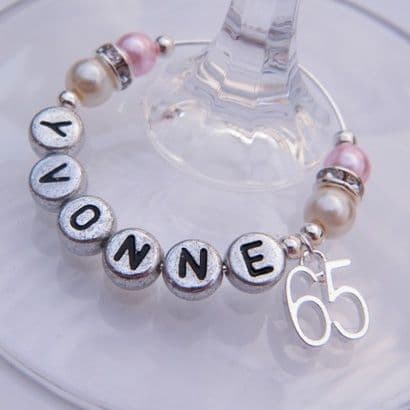 65th Birthday Personalised Wine Glass Charm - Elegance Style