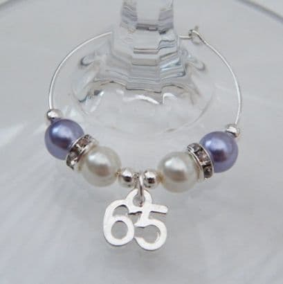65th Birthday Wine Glass Charm - Elegance Style