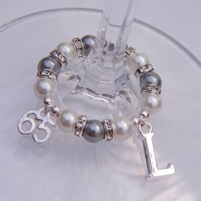 65th Birthday Wine Glass Charm - Initial Full Sparkle Style