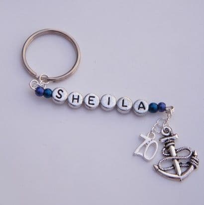 70th Birthday Personalised Keyring - Double Charm Beaded Style