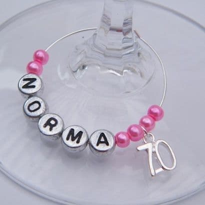 70th Birthday Personalised Wine Glass Charm