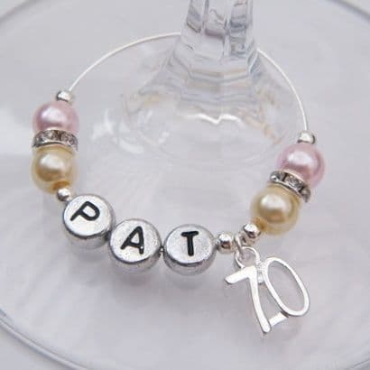 70th Birthday Personalised Wine Glass Charm - Elegance Style