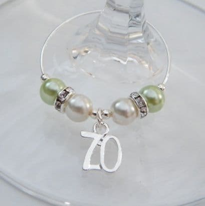 70th Birthday Wine Glass Charm - Elegance Style