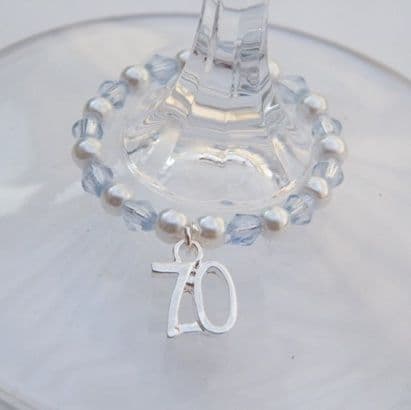 70th Birthday Wine Glass Charm - Full Bead Style