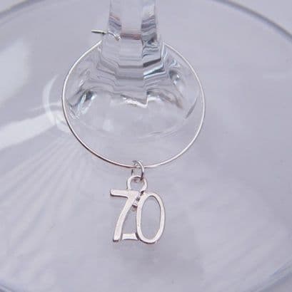70th Birthday Wine Glass Charm - Hoop Style