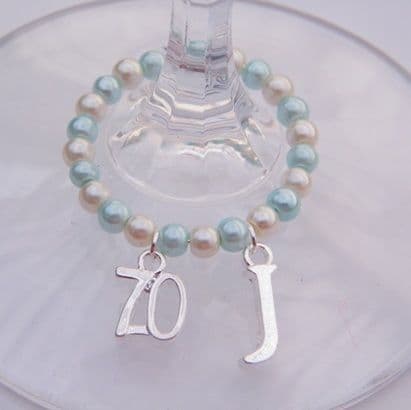 70th Birthday Wine Glass Charm - Initial Full Bead Style