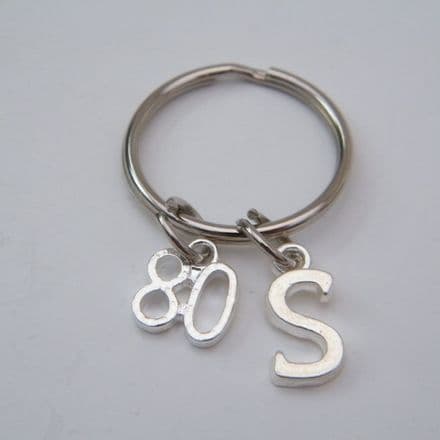 80th Birthday Keyring - Initial Charm Style
