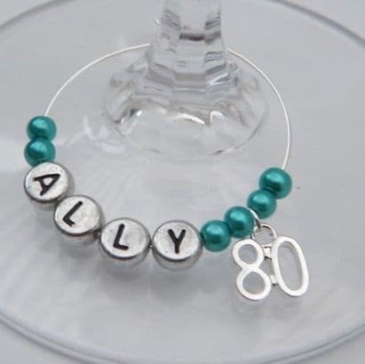 80th Birthday Personalised Wine Glass Charm