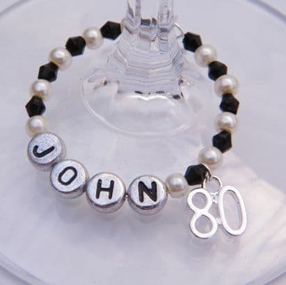 80th Birthday Personalised Wine Glass Charm - Full Bead Style