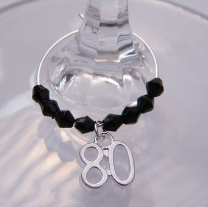 80th Birthday Wine Glass Charm - Beaded Style