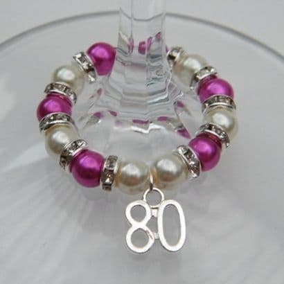 80th Birthday Wine Glass Charm - Full Sparkle Style