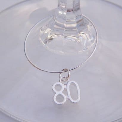 80th Birthday Wine Glass Charm - Hoop Style