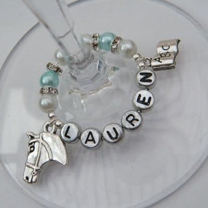 ABC Book Personalised Wine Glass Charm - Double Charm Full Sparkle Style