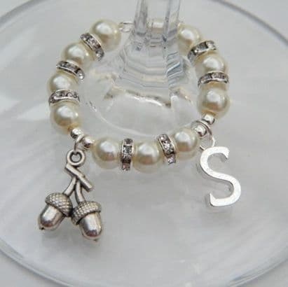 Acorns Wine Glass Charm - Initial Full Sparkle Style