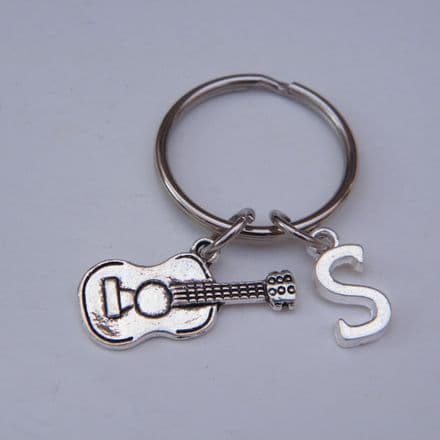 Acoustic Guitar Keyring - Initial Charm Style