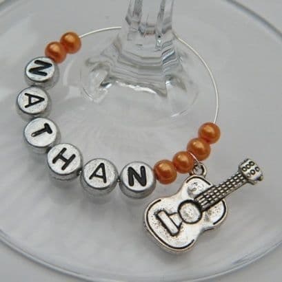 Acoustic Guitar Personalised Wine Glass Charm