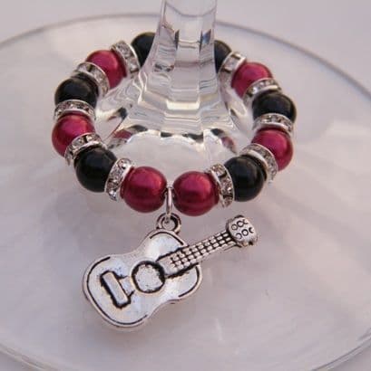 Acoustic Guitar Wine Glass Charm - Full Sparkle Style