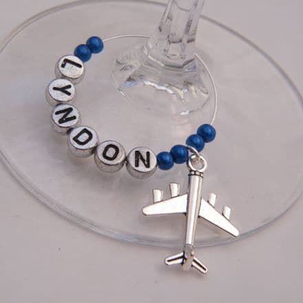 Aeroplane Personalised Wine Glass Charm