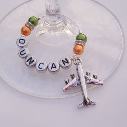 Aeroplane Personalised Wine Glass Charm - Elegance Style