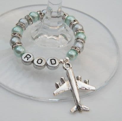Aeroplane Personalised Wine Glass Charm - Full Sparkle Style