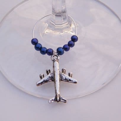 Aeroplane Wine Glass Charm - Beaded Style
