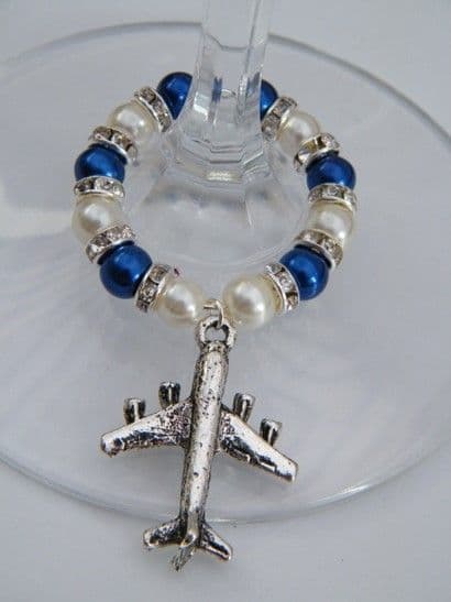 Aeroplane Wine Glass Charm - Full Sparkle Style