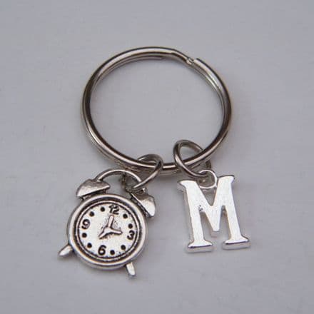 Alarm Clock Keyring - Initial Charm Style