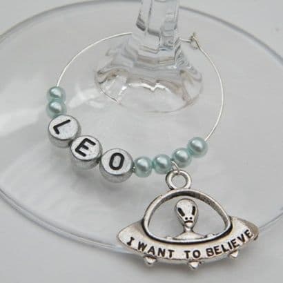 Alien UFO Personalised Wine Glass Charm