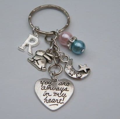 Always In My Heart Keyring - Initial Multi Charm Style