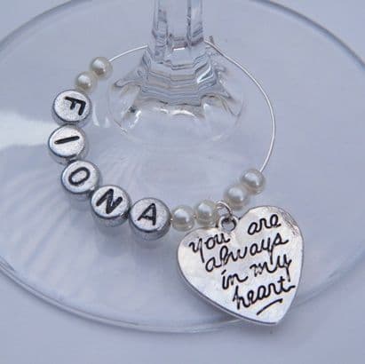 Always In My Heart Personalised Wine Glass Charm