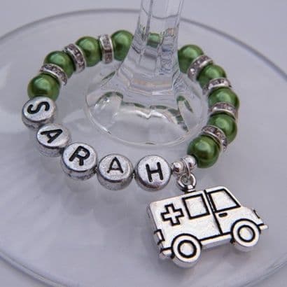 Ambulance Personalised Wine Glass Charm - Full Sparkle Style