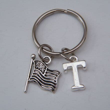American Flag Keyring - Initial Charm Style