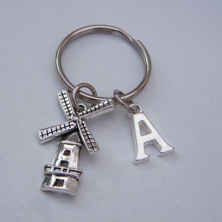Amsterdam Windmill Keyring - Initial Charm Style