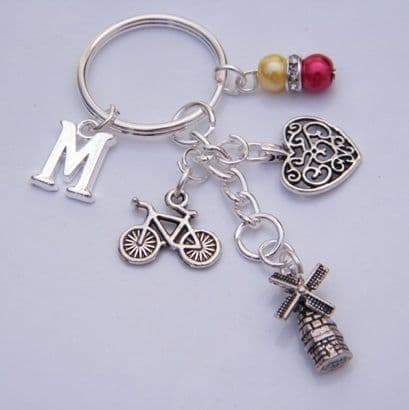 Amsterdam Windmill Keyring - Initial Multi Charm Style