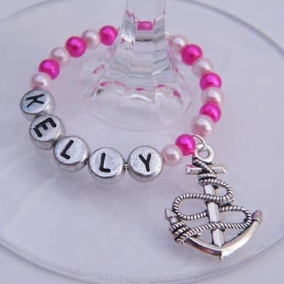 Anchor Personalised Wine Glass Charm - Full Bead Style