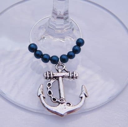 Anchor Wine Glass Charm - Beaded Style