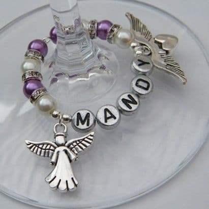 Angel Personalised Wine Glass Charm - Double Charm Full Sparkle Style