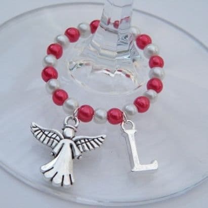 Angel Wine Glass Charm - Initial Full Bead Style