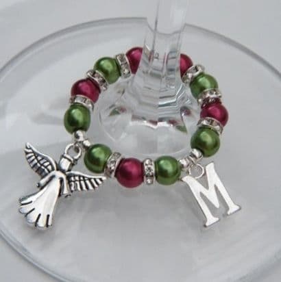 Angel Wine Glass Charm - Initial Full Sparkle Style