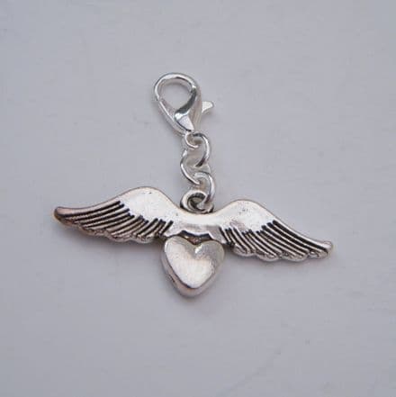 Angel Wings With Heart Clip On Charm
